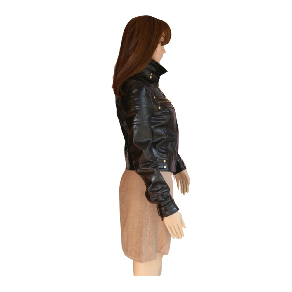 ROCK & REPUBLIC VICTORIA BECKHAM RARE Brown Leather Biker Moto Jacket - Picture 9 of 15